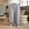 Pantalones Sueltos de Cáñamo General Verano Pantalones de Lino para Hombre Sueltos Estilo Chino Talla Grande Hombre Gordo Pantalones de Pierna Ancha Tiro Grande Pantalones Linterna