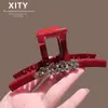 Pinza para el Cabello Grande de Moda Estilo Lujo Ligero con Pedrería Roja, Exquisito Accesorio para el Cabello de Gran Capacidad para Cabello Grueso, Adecuado para Recogidos Completos