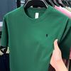 2024 Verano Nuevo Cuello Redondo Algodón Bordado Pesado Camiseta de Hombre Casual Trendy Marca Color Puro Absorción de Sudor Manga Corta de Hombre