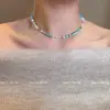 Colar de Correntes para Clavícula com Contas Coloridas Dopamina Moda Assimétrico Feito à Mão Colar de Contas de Pedra Shoushan Gargantilha Simples