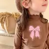 Camiseta Térmica de Fleece com Manga Longa para Meninas Outono/Inverno Roupa de Baixo Gola Meio Alta com Babados Crianças Tamanhos Médio e Grande
