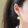 Brincos de Saco de Dinheiro Ruyi com Cadeado Pequeno de Jade Branco Natural de Hotan com Turquesa Natural, Vermelho do Sul e Inlay de Prata de Lei 925