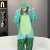 Pijama Entero de Franela Transfronterizo Nueva Serie de Arowana Animales de Dibujos Animados Ropa de Casa para Parejas Adultos Pueden Salir