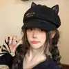 Bonito sombrero bordado con orejas de gato para mujer, de ala ancha, sombrero octagonal que estiliza el rostro, sombrero de artista moderno y versátil, boina de pico de pato