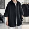 Camisa de manga corta texturizada de estilo frío para hombre, moderna camisa de manga tres cuartos, chaqueta fina de verano de alta gama con protección solar