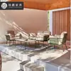 Sofá de Pátio de Villa Mesa de Centro de Jardim Varanda de Lazer Combinação Móveis de Sofá de Metal à Prova d'Água Proteção Solar para Terraço Externo
