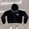 Cardigan com Zíper Decorado com Strass Personalizado, Moletom de Rua de Casal Solto Oversize de Manga Comprida para Outono e Inverno