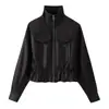 Ropa de Mujer Estilo Europeo UC&ZA 2026 Otoño Nueva Llegada Manga Larga Cuello Alto Cintura Ceñida Efecto Piel Chaqueta Corta 4749706