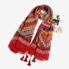 Bufanda fina de otoño con borlas, estilo étnico artístico retro, tótem de algodón y lino, chal protector solar, bufanda de playa para mujer