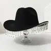 Elegante sombrero de vaquero occidental de fieltro con flecos para hombre, sombrero de otoño de comercio exterior europeo y americano, fedora de ala ancha para mujer, sensación de alta gama