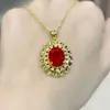 Anillo colgante, collar y pendientes de botón con diseño de girasol y diamantes de colores chapados en oro de 24 quilates, joyería de compromiso, oferta en línea