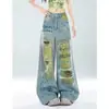 Jeans Anchos Desgastados con Estampado de Graffiti para Mujer 2026 Otoño Nuevo Cintura Alta Adelgazantes Sueltos Estilo Hot Girl Pierna Recta