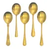 Colher Redonda de Aço Inoxidável Colher de Concha Banhada a Ouro Colher Retrô Colher para Uso Doméstico Restaurante Hotel Colher para Sobremesa