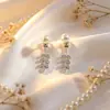 Pendientes de Borla de Espiga de Trigo con Circonita y Perlas de Venta Caliente Transfronteriza, Diseño de Nicho de Lujo Ligero, Pendientes de Gama Alta, Pendientes Populares para Mujer