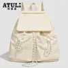 2026 Versão Coreana Mochila Casual ao Ar Livre Artística de Nylon Moda Lona Plissada Bolsa Escolar Celebridade da Internet Cordão Grande Capacidade