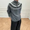 Suéter de punto Fair Isle de cuello alto para hombre, otoño/invierno, con media cremallera, color gris, adecuado como capa interior o capa base