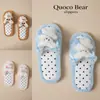 Amazon Zapatillas de Algodón con Lunares de Osito de Dibujos Animados para Mujer, Calzado de Casa para Interior de Invierno, Zapatillas de Felpa con Bloques de Color, Estilo Europeo Americano para Mujer