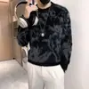Suéter de malha masculino com design de blocos de cor e franjas de luxo leve, novo suéter grosso e quente de inverno