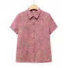 Roupa de verão para mãe, camisa estilosa de manga curta. Roupa para avó, blusa para mulheres de meia-idade e idosas, algodão puro, tamanho grande, cardigã solto