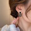 Pendientes de Corazón de Diamantes de Imitación de Lujo Negros Aguja Plateada Moda Trendy Elegantes Pendientes Colgantes de Corazón de Melocotón para Mujer Pendientes Clásicos de Alta Gama
