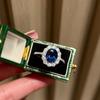 Anillo femenino Joker de moda de plata esterlina S925 con zafiro artificial clásico europeo y americano en forma de huevo ovalado de 7 x 9