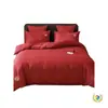 Juego de Cuatro Piezas Rojo Estilo Chino de Algodón de Fibra Larga de 160 Hilos con Jacquard de Rosa 100% Algodón para Ropa de Cama de Novia y Novio