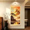 Apoiado por uma Montanha Dourada Água Corrente Traz Riqueza, Pintura Estilo Chinês Novo com Padrão Dourado para Sala de Estar, Hall de Entrada, Escritório, Sala de Chá, Escritório