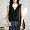 Camisola minimalista versátil de verano para mujer, refrescante, transpirable, agradable para la piel, cómoda para casa y para caminar, top base blanco