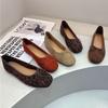 Zapatos de tacón con estampado de leopardo francés para mujer 2025 Otoño Punta redonda Planos con lazo Versátiles Zapatos Mary Jane Ligeros Suela suave