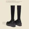 Botas Altas de Suela Gruesa para Aumentar la Altura para Mujer Nuevo Estilo Otoño e Invierno 2025 Botas Estrechas Ligeramente Elásticas No Más Arriba de la Rodilla Botas de Jinete