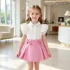 Conjunto de Dos Piezas para Niña de Verano: Blusa con Mangas Volantes y Falda Plisada, Estilo Coreano, Amarillo Claro, Doble Lazo, Estilo Academia, Conjunto de Niña, Moderno