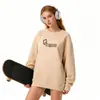 Moletom de Algodão Pesado para Casais, Corte Amplo, Gola Redonda, Pulôver sem Capuz, Versátil, Quente, Blusa Estampada para Outono e Inverno