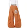 Calça de Paraquedista Plissada Tendência Estilo Americano Transfronteiriça com Estampa de Letras Unissex Calça Larga Solta para Dança Jazz
