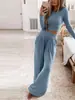 Otoño/Invierno 2022 Europeo y Americano Transfronterizo Nuevo Amazon wish Comercio Exterior Ropa de Mujer Color Sólido Tejido Casual Conjunto para Casa Mujer