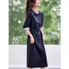 Vestido Largo de Estilo Ol para Mujer, Estilo Nuevo Primavera 2026, Cuello Redondo, Patchwork, Rayas, Lazo para Cintura