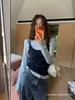 Chic y única camiseta azul de dos piezas de manga larga estilo coreano para mujer, perfecta para principios de otoño, un top deslumbrante y hermoso para llevar sola