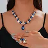 Joia para Exportação Europeia e Americana Estilo Étnico Retrô Gota d'Água Pedra Preciosa Colar Corrente da Clavícula Feminina Folha Conjunto de Joias Prontas