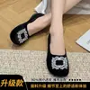 Sapatilha Feminina de Bico Raso com Fivela Quadrada de Strass 2026 Primavera e Outono Retro Estampa de Leopardo Plana para Trabalho Preguiçoso Tamanho Grande Sapatos Casuais