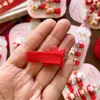 Novos Grampos de Cabelo de Algodão Vermelho de Segurança para Bebês Meninas, Design Fofo de Desenho Animado, Conjunto de 5 Grampos de Cabelo