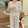 2025 Nuevo Conjunto de Dos Piezas de Cardigan y Pantalón de Algodón para Mujer, Estilo Coreano Holgado, Dulce, Ropa para el Hogar, Se Puede Usar Afuera
