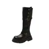 Botas femininas de cano alto com sola grossa, novo estilo primavera e outono 2026, com gola virada, botas Martin marrons, botas de cavaleiro Maillard