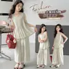 Conjunto Elegante de Chaleco sin Mangas y Pantalón de Pierna Ancha para Niña Verano 2026 Atuendo de Verano para Niña Grande Estilo Vacacional Conjunto de Dos Piezas