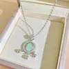 Nuevo collar estilo chino con borla redonda de imitación de jade, calabaza pequeña, acero de titanio para mujer, exquisitamente incrustado con circonita, cadena súper brillante para la clavícula