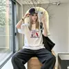 Camiseta de algodón de manga corta para mujer de verano con un elegante estampado coreano, holgada y casual, top versátil de talla grande para mujeres de talla grande, transfronterizo