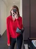 Atmosfera Festiva, Design Único, Suéter Vermelho que Realça a Cor com Gola Reversível, Blusa de Tricô Feminina, Novo de Inverno G121512