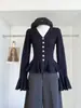 Otoño Invierno 2023 Nuevo Estilo Coreano Moda Temperamento Solapa Manga de Campana Top de Punto Delgado Versátil para Mujer