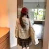 Sudadera Blanca Gris Creativa de Corazón Cuello Redondo para Mujer 2025 Otoño e Invierno Nueva de Terciopelo Estilo Preppy Holgada Perezosa Chaqueta