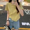 Playera Irregular de Manga Corta para Mujer 2024 Nuevo Verano Diseño Pensado Nicho Manga Media Top Corto de Cintura Alta