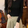 Outono e Inverno Gola Redonda Efeito Emagrecedor Manga Longa Malha Básica Top Quente Malha Preta Roupa Íntima Feminina Tamanho Único Branco