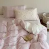 Juego de cuatro piezas 100% algodón lavado del blogger Shiyu Time-Space Ins, juego de tres piezas de sábana para dormitorio estudiantil 100% algodón